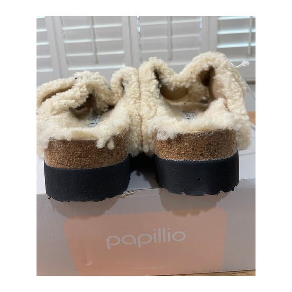 Papillio Arizona Big Buckle Shearling Lamb Slide Sandals Teddy Eggshell 10 L NIB - Picture 9 of 13